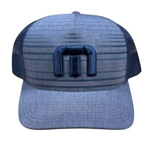Travis Mathew Cap Navy Blue Gray‎ Snapback 5 Panel Golf Hat Mens EUC